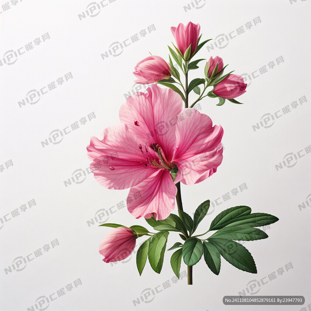 白底。一朵粉色杜鹃花 