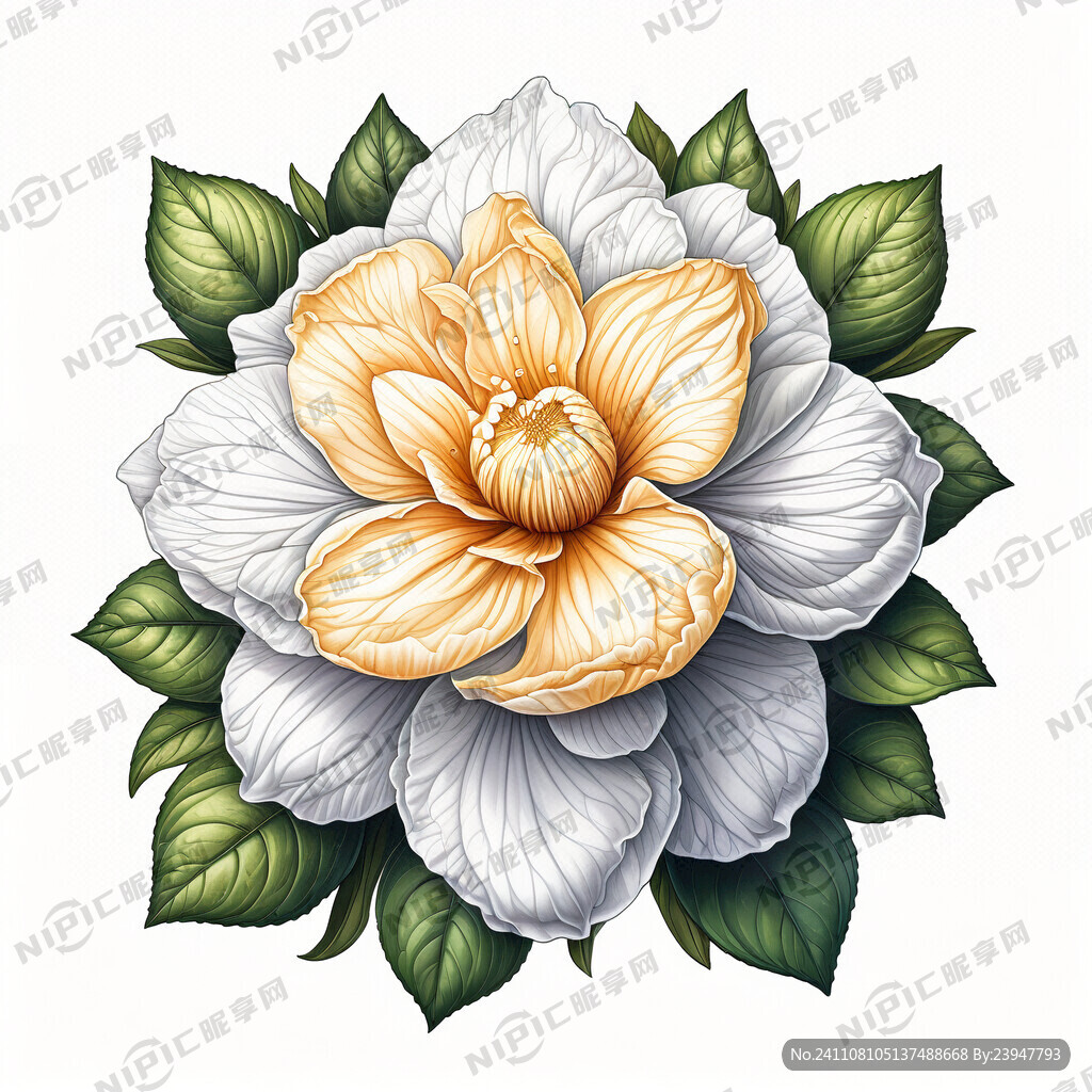 白底。一朵绚丽的栀子花