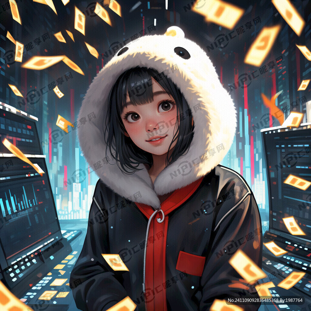 黑色背景 一位单马尾的女生 