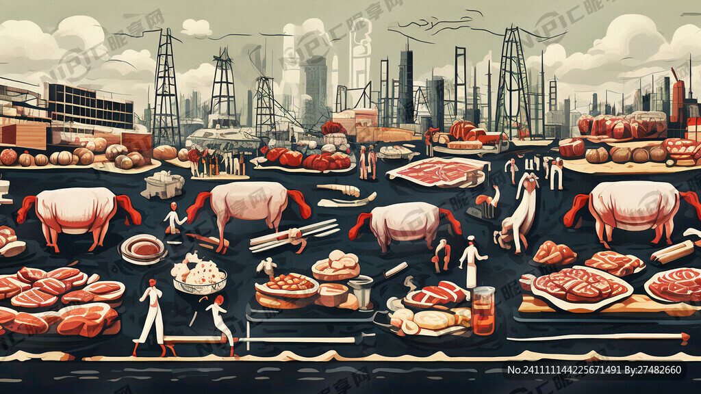 肉类产业链 手绘 插画 扁平化