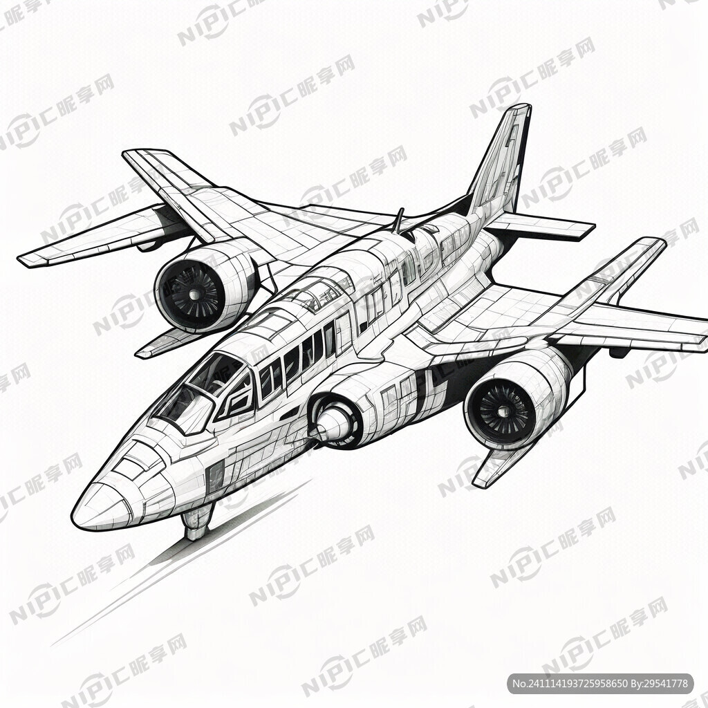 战斗飞机 黑白线描 轮廓