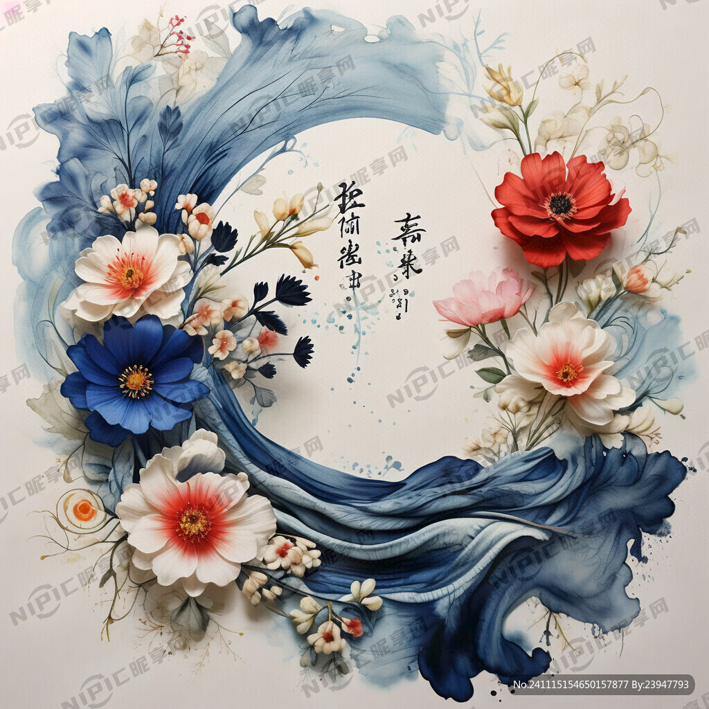 刺绣 牛仔 绚丽的花 布纹质感