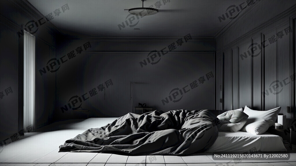 黑色的空间 只在一张白色的床