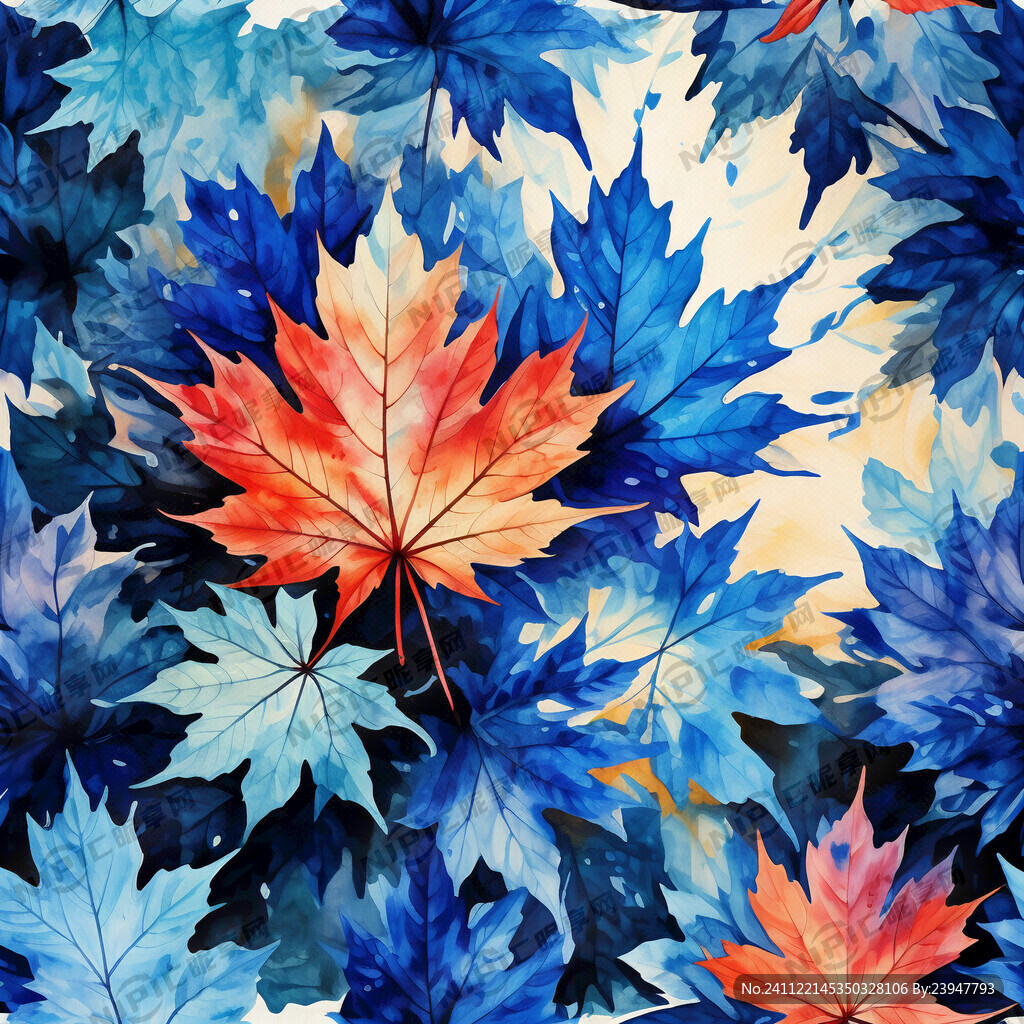 蓝色水彩枫叶