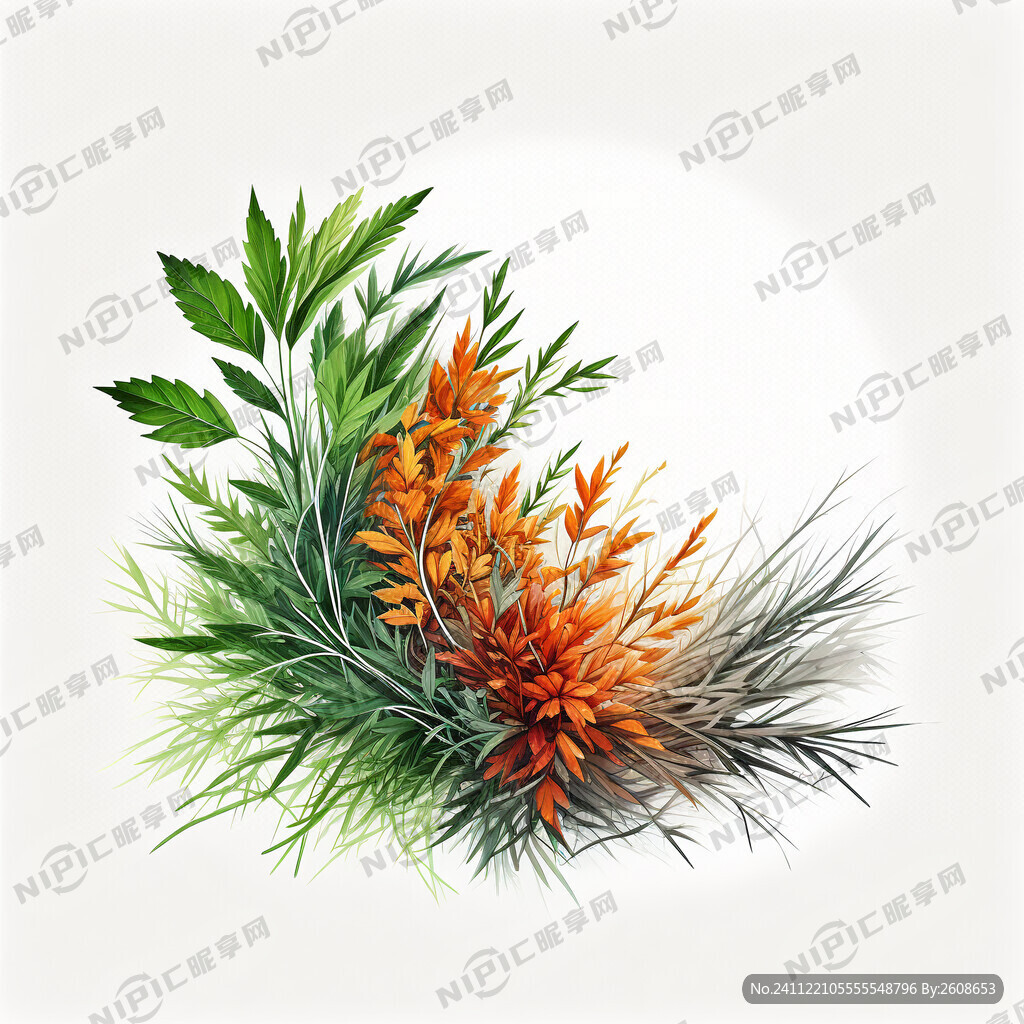 艾草 线条底图 矢量图