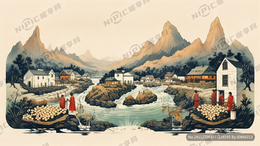 酿酒图插画 场景要大 有山