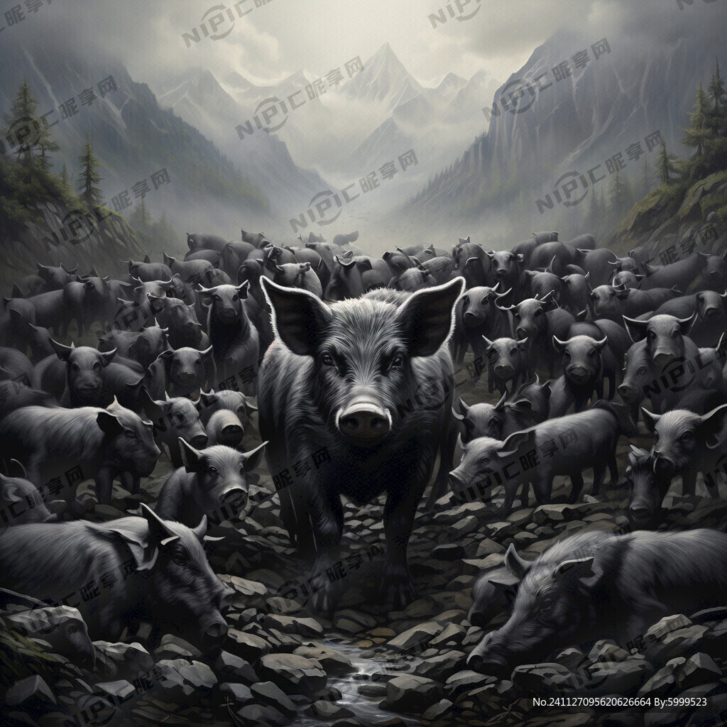 山 黑猪群 黑色 突出黑猪