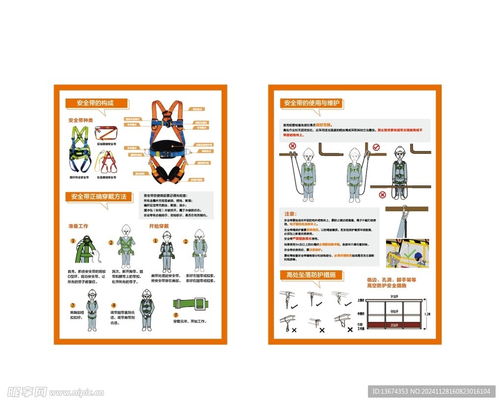 安全带使用方法展板矢量图
