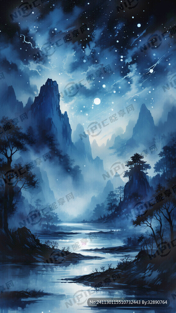 蓝色水墨 星光点点 星河