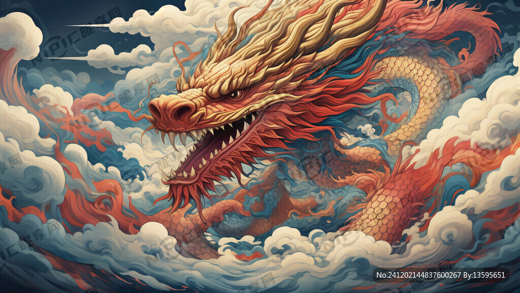 一条长龙 色彩丰富 背景祥云