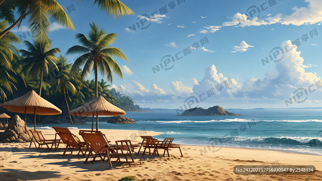 海南岛 远景 沙滩 椰树 高清