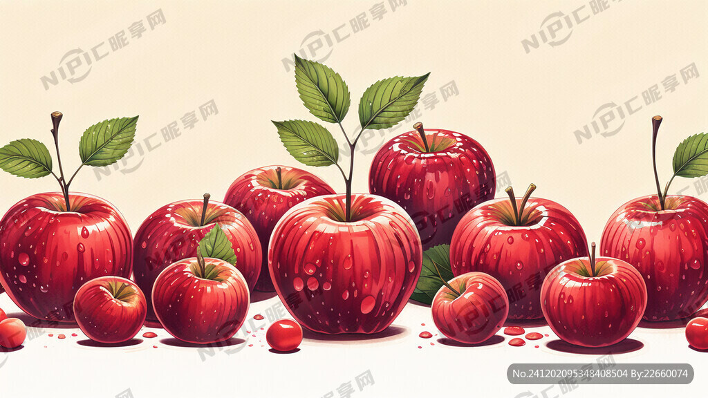 红色苹果小场景手绘插画