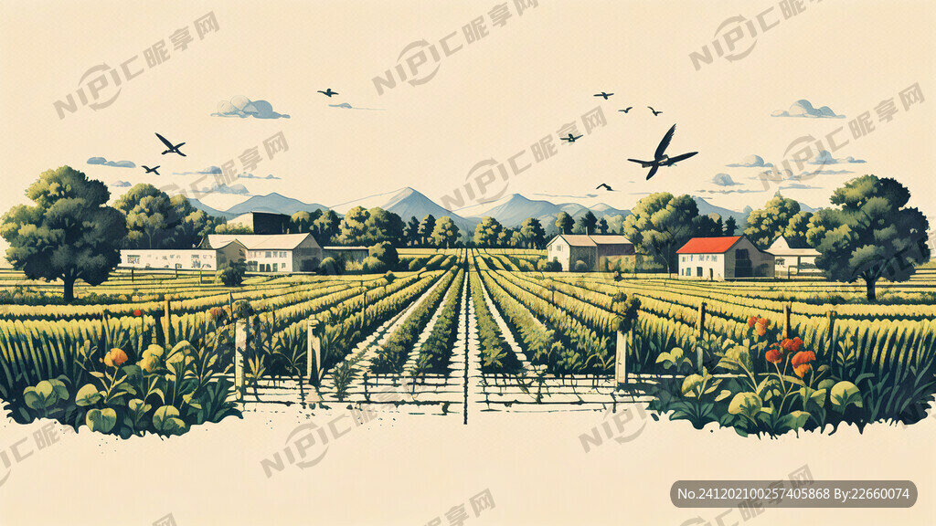 苹果手绘插画农业场景