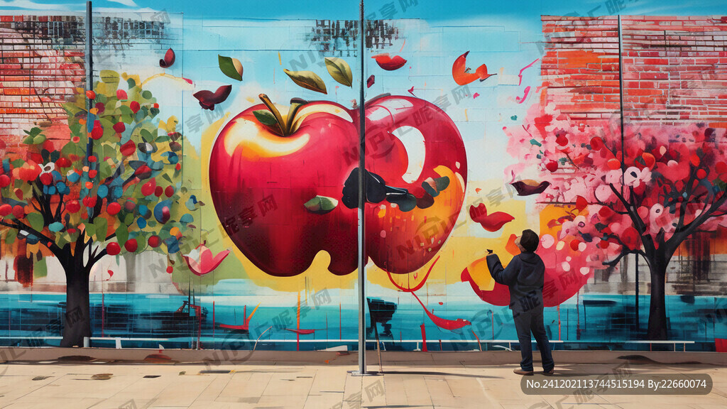苹果壁画图片