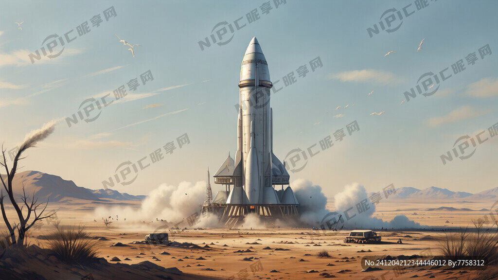 火箭带火焰和烟雾刚离开地面的状