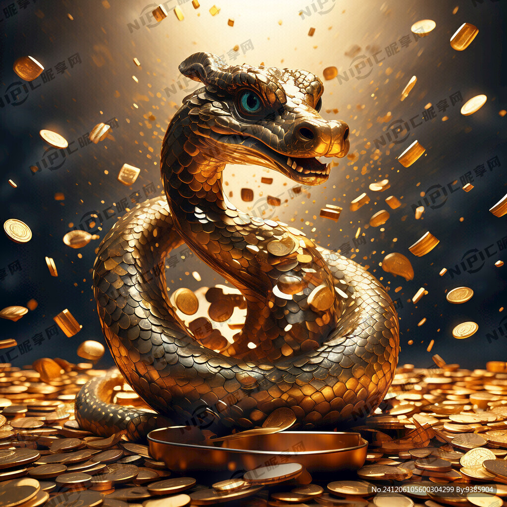 蛇年 喜庆 金币洒落 3D风格
