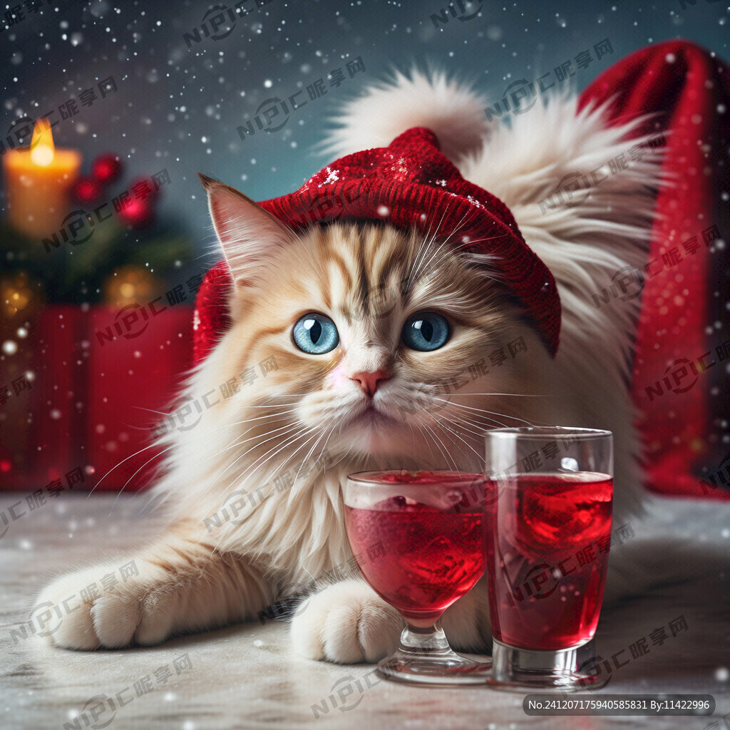 1只可爱的白毛的蓝眼睛布偶猫戴