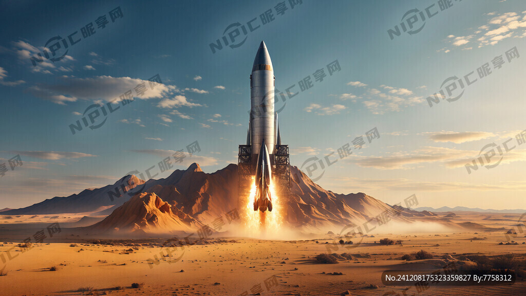 火箭带火焰和烟雾冲到天空中