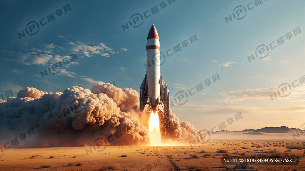 火箭带火焰和烟雾飞到两千米的半