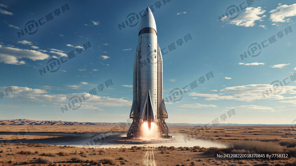 火箭发出在半空中 主体为银色