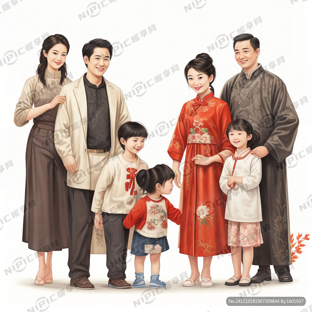 一家五口人爸爸妈妈一个男孩两个