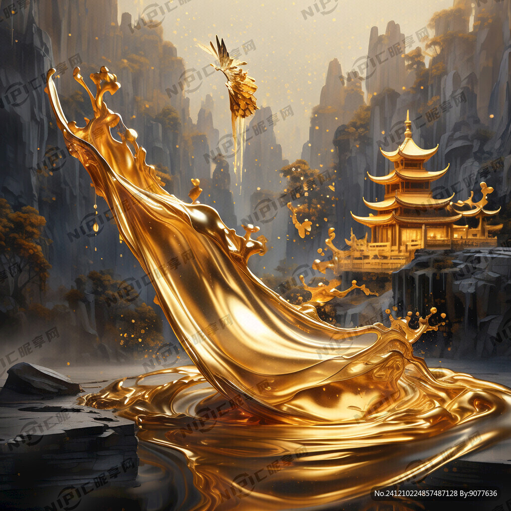 金色透明液体 喷溅