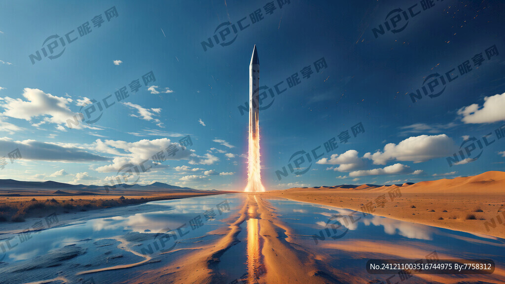 天空有带着火焰的火箭