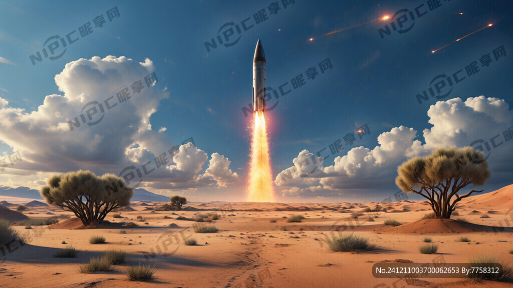天空有带着火焰的火箭