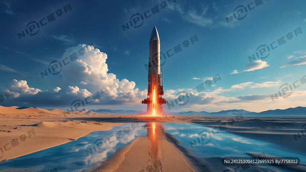 天空有带着火焰的火箭