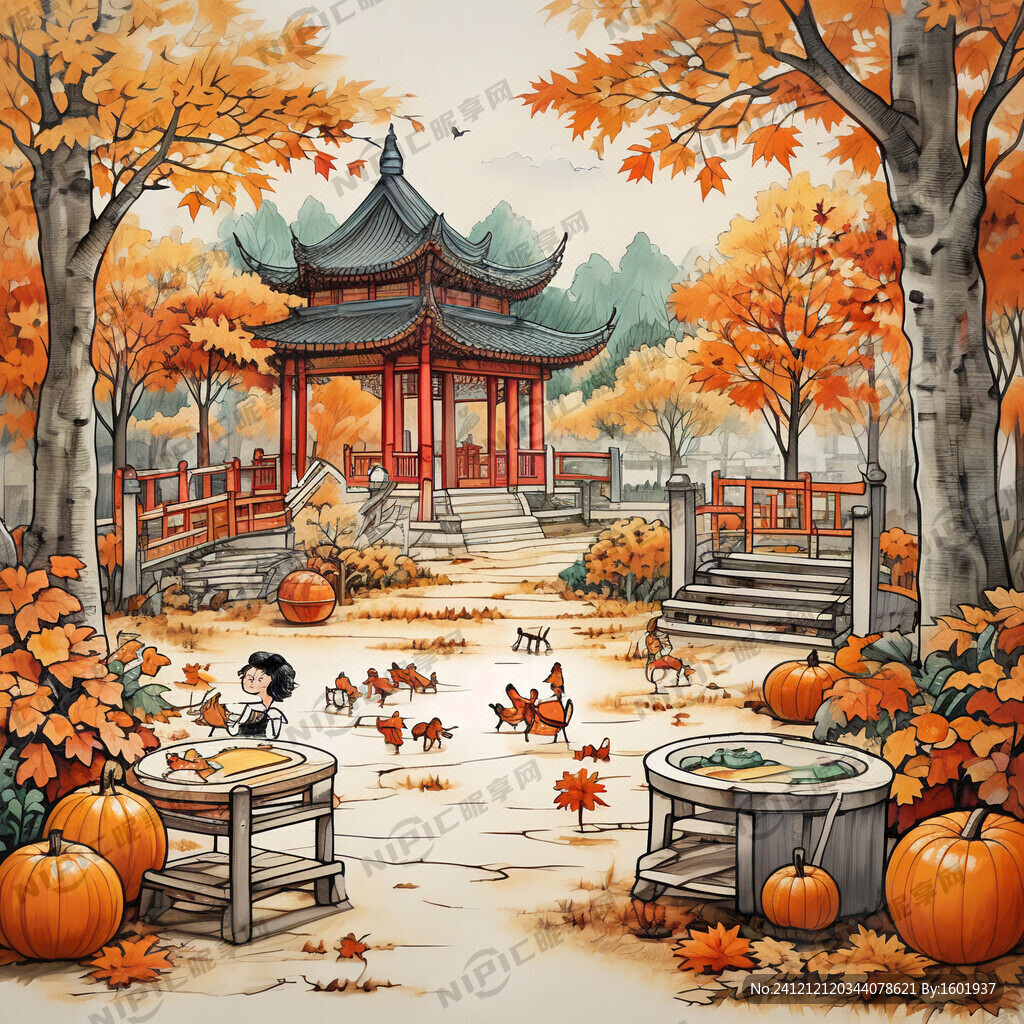 关于秋天的儿童绘画线稿