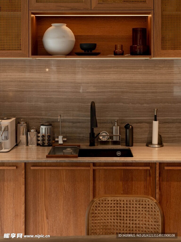 骨骼线胡桃木复古中式风格柜子门