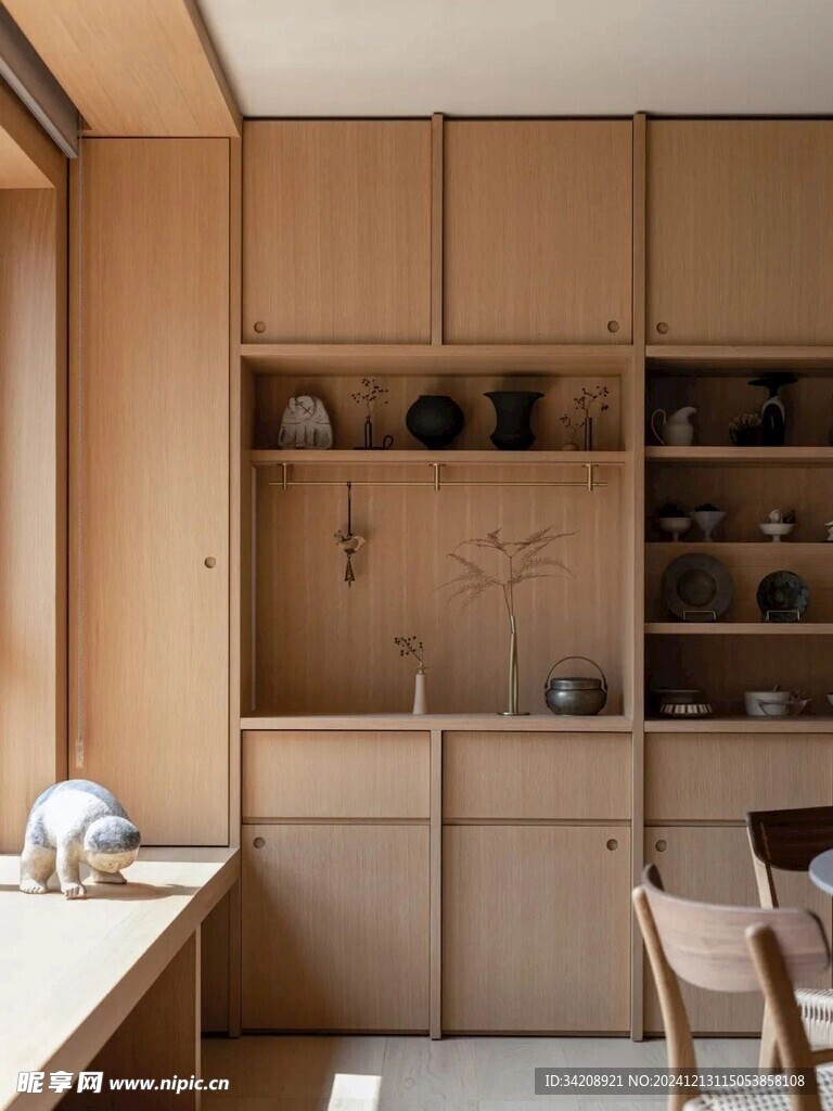 骨骼线胡桃木复古中式风格柜子门