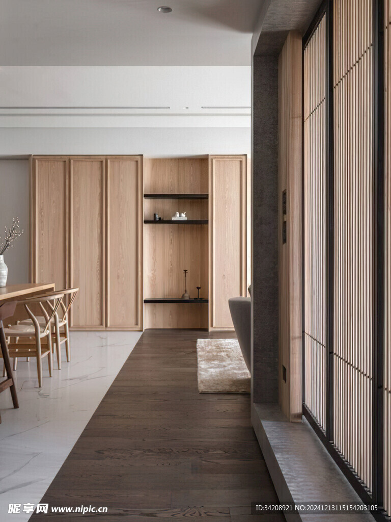 骨骼线胡桃木复古中式风格柜子门