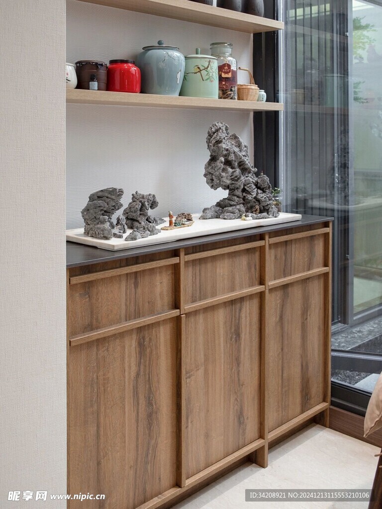 骨骼线胡桃木复古中式风格柜子门