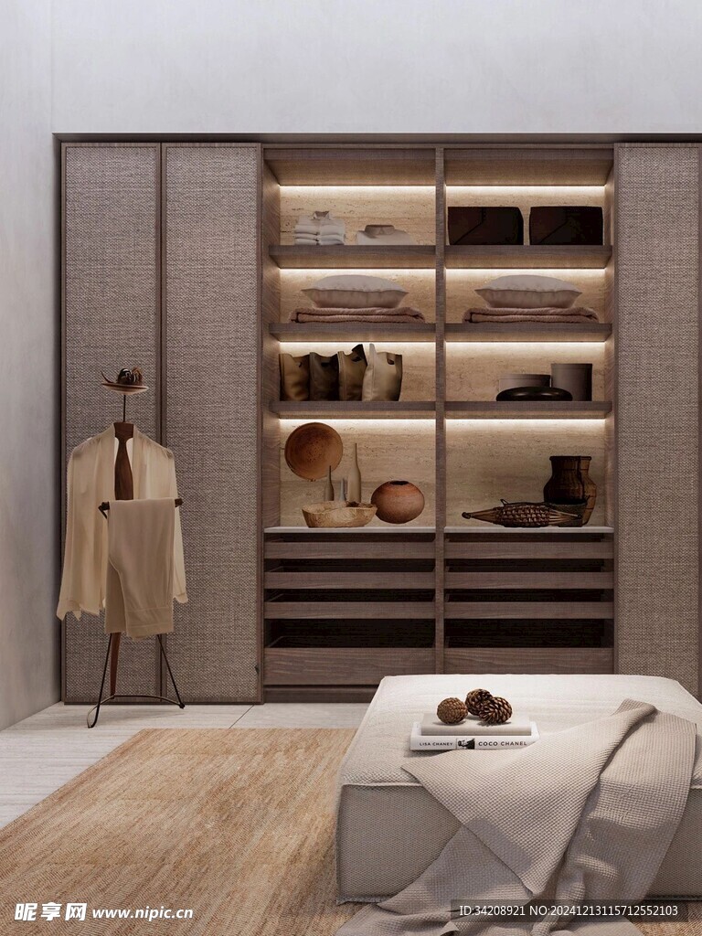 骨骼线胡桃木复古中式风格柜子门