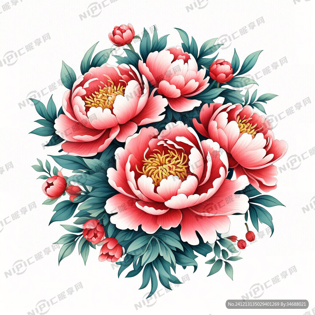 手绘立体牡丹花卉 花开富贵插画