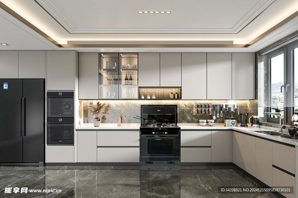 餐厅厨房餐边柜岛台现代简约装修