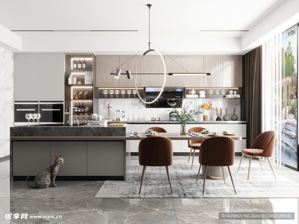 餐厅厨房餐边柜岛台现代简约装修