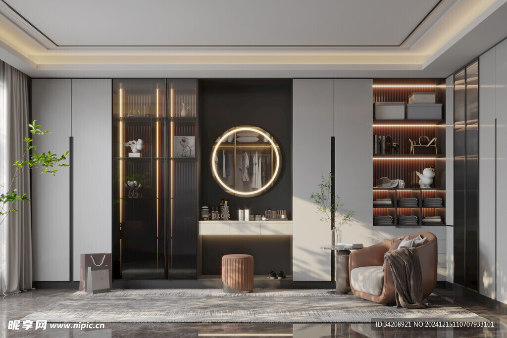 衣帽间卧室柜子新中式简约效果图