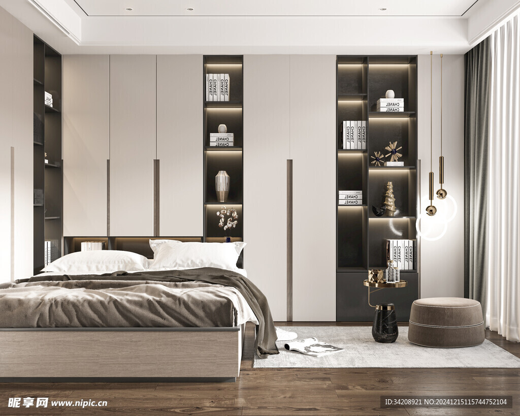 卧室小空间榻榻米书桌床现代装修