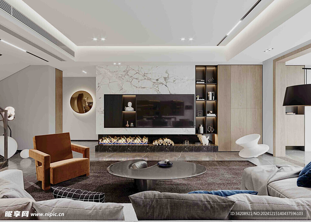 电视机满墙柜客厅装饰现代简约风