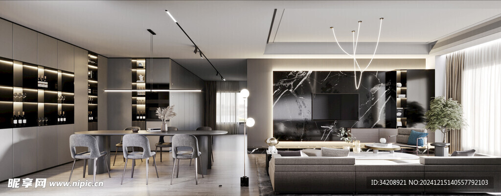 电视机满墙柜客厅装饰现代简约风