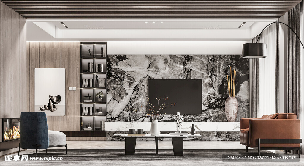 电视机满墙柜客厅装饰现代简约风