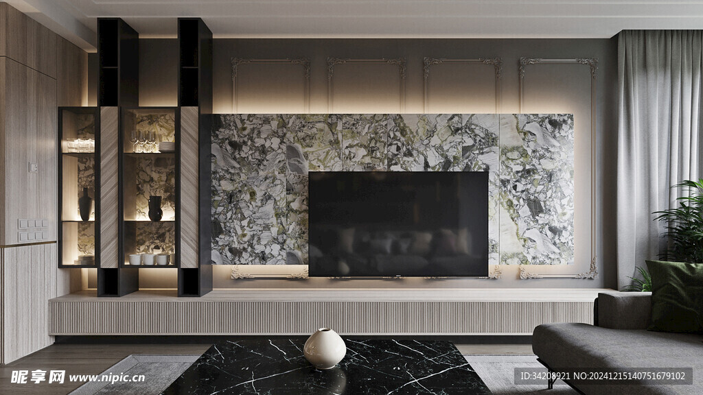 电视机满墙柜客厅装饰现代简约风