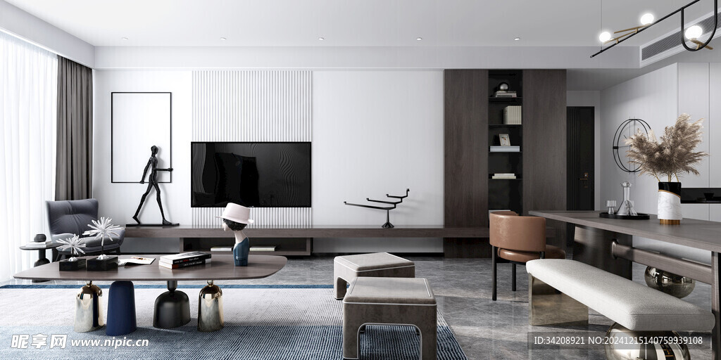 电视机满墙柜客厅装饰现代简约风