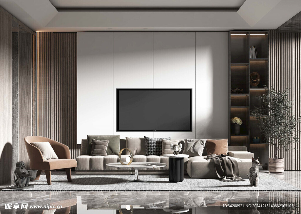 电视机满墙柜客厅装饰现代简约风