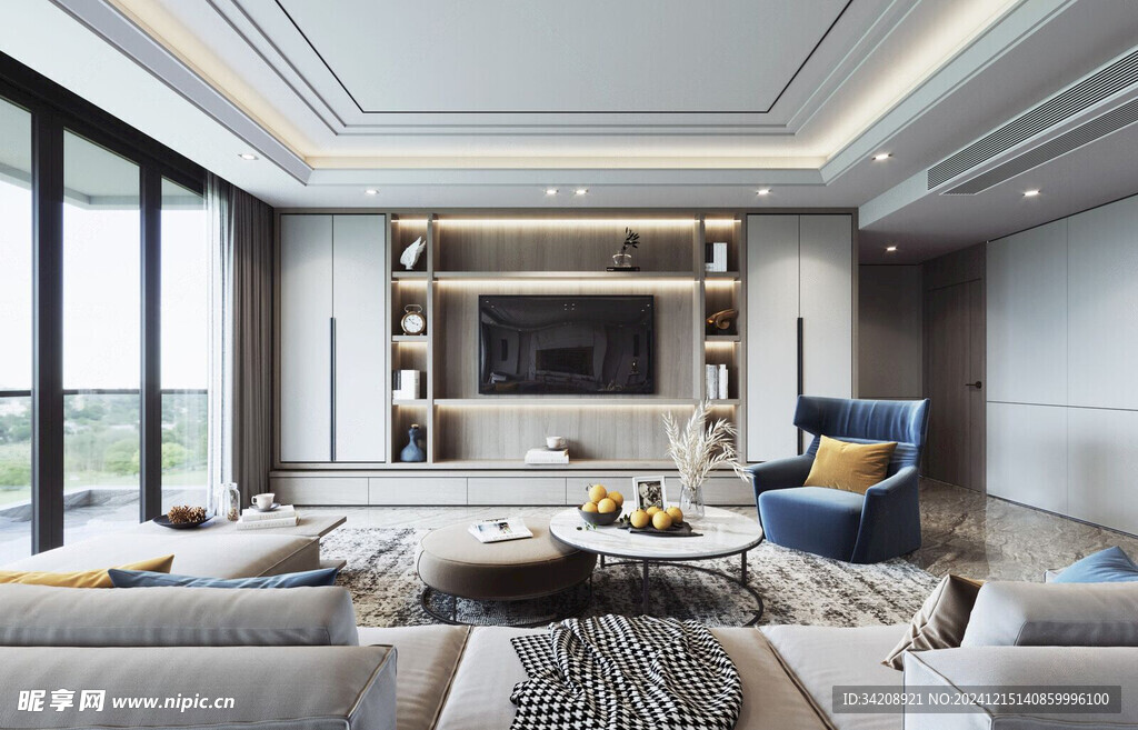 电视机满墙柜客厅装饰现代简约风