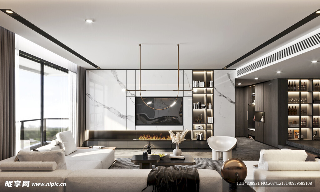 电视机满墙柜客厅装饰现代简约风