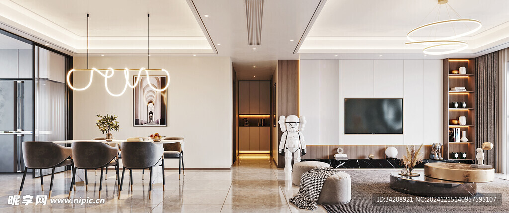 电视机满墙柜客厅装饰现代简约风