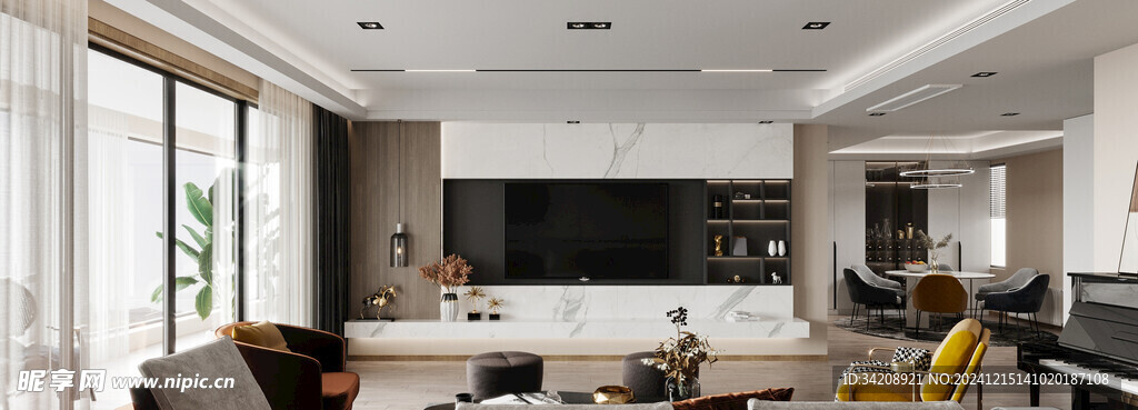 电视机满墙柜客厅装饰现代简约风